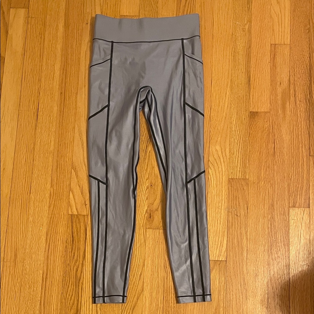Blue/Gray Leggings with Black Accents
